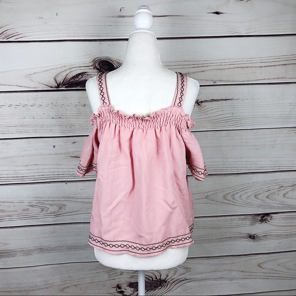 Love Notes Pink Embroidered Cold Shoulder Blouse - Picture 6 of 7